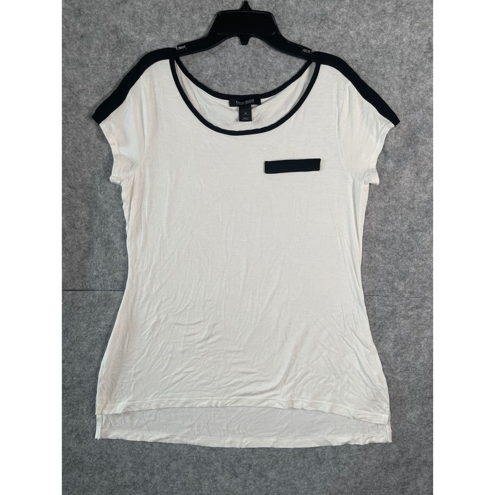 White House Black Market Womens White Black Trim Scoop Neck Top Size M